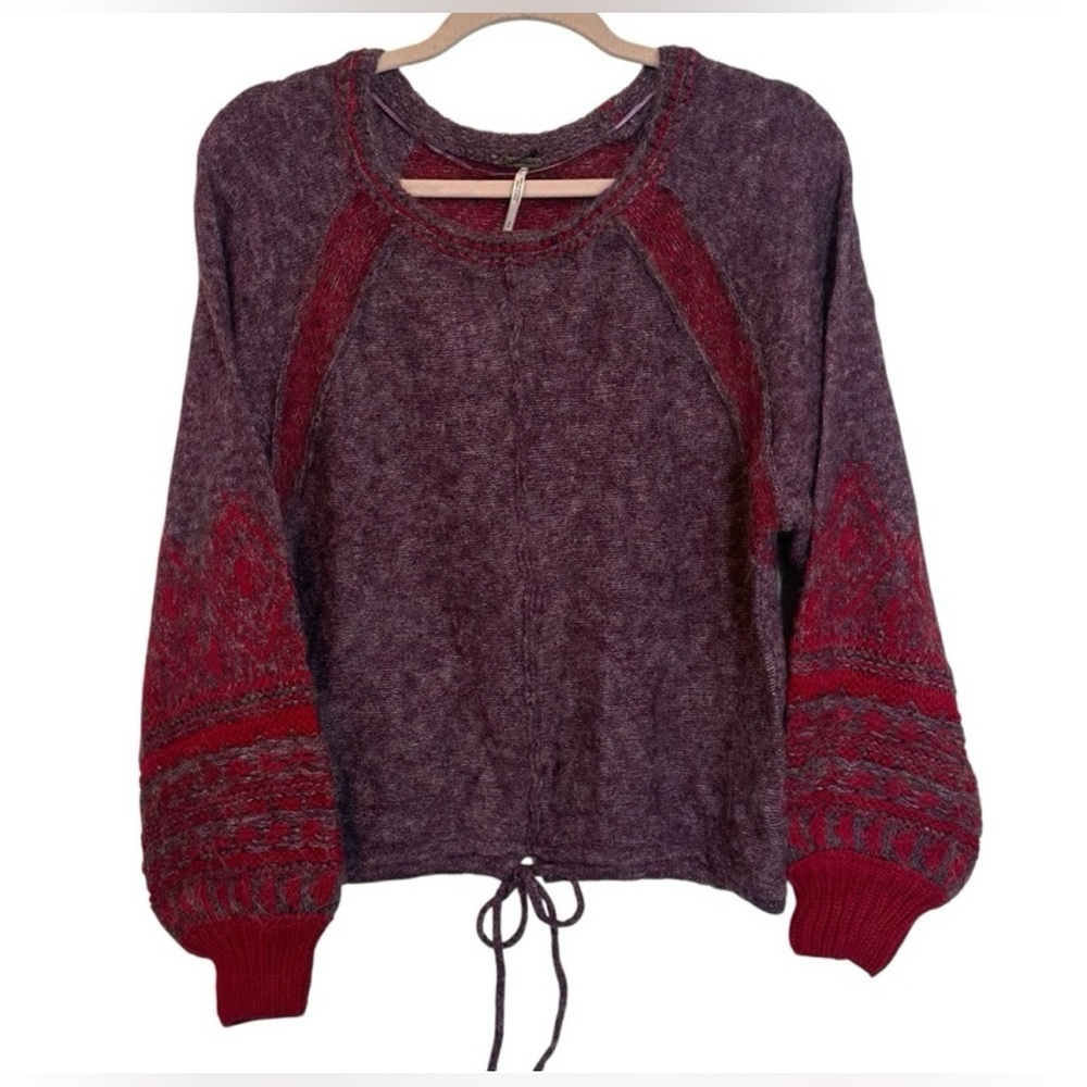 Free People Wool and Alpaca Blend Purple and Red Cropped Sweater❤️ - Picture 3 of 11